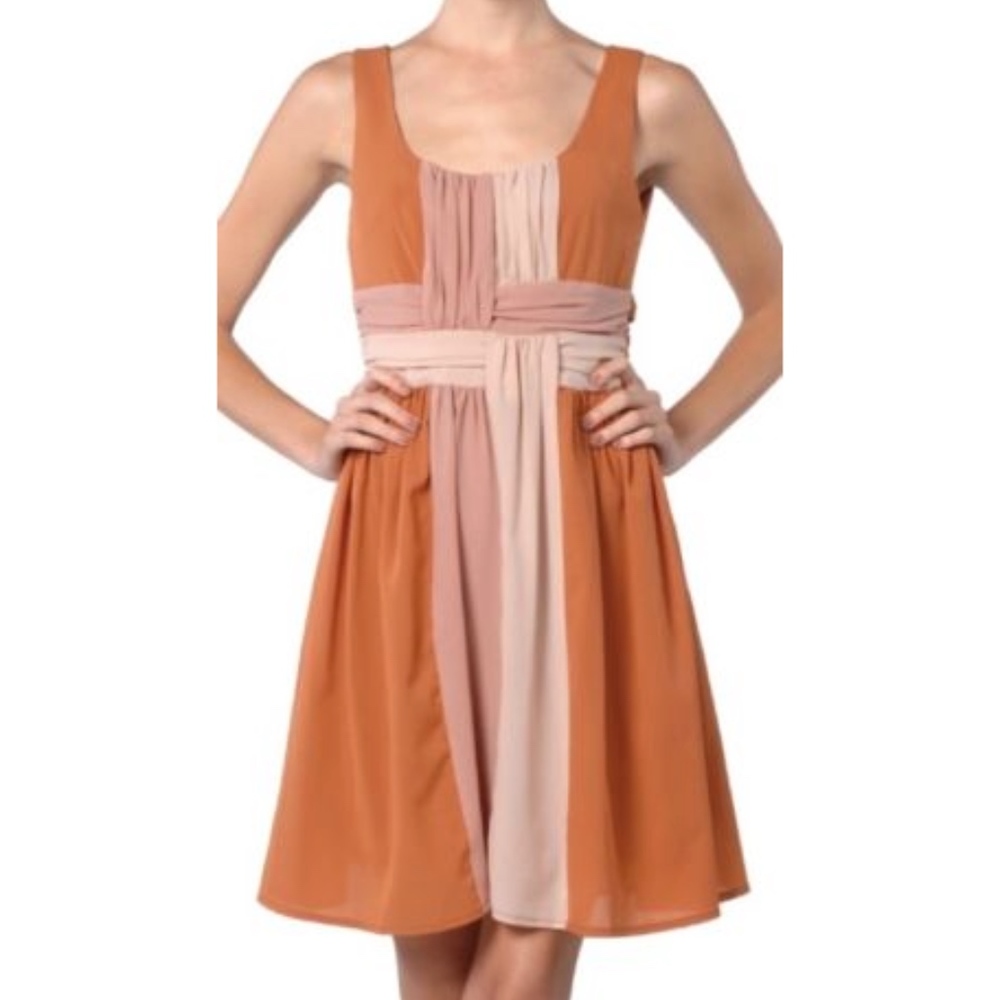 MODCLOTH A'REVE BY RYU rust & peach ribbon dress